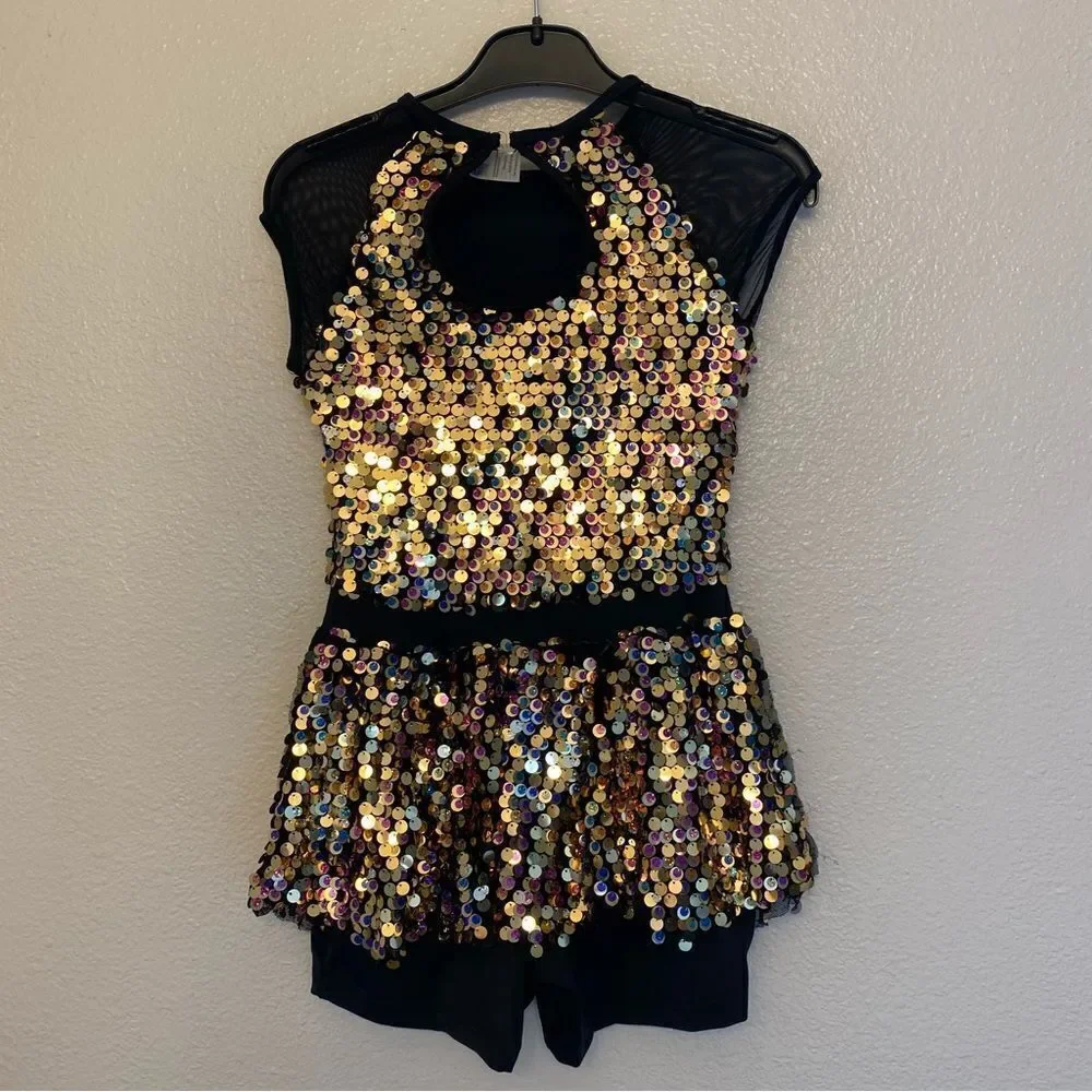 WEISSMAN Dance Costume sequin gold biketard jazz I'm Stuck 10422 Child LC